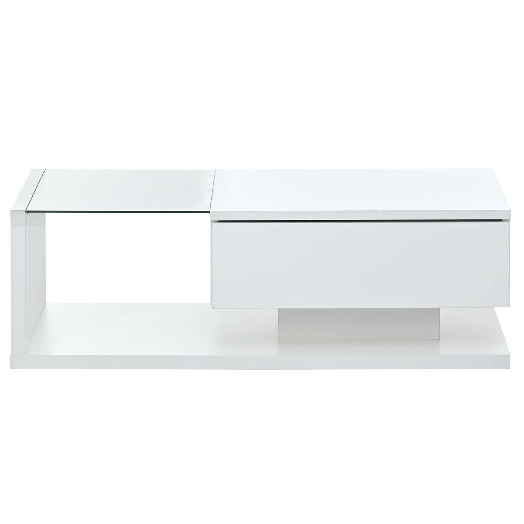 LUMISOL High-Gloss Center Table with Tempered Glass and Storage, White