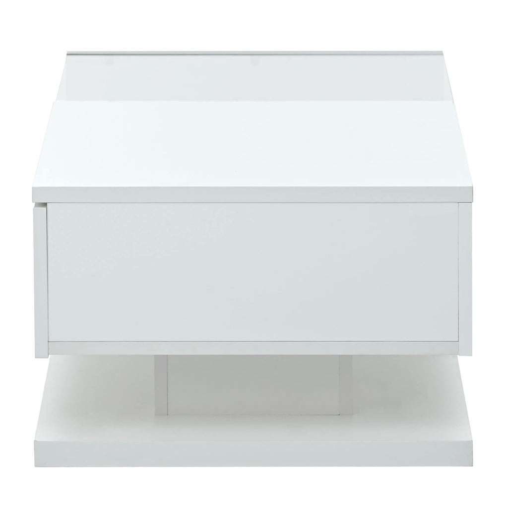 LUMISOL High-Gloss Center Table with Tempered Glass and Storage, White