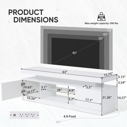 Verano Garden 63" High Gloss TV Stand, Entertainment Center, Media Console